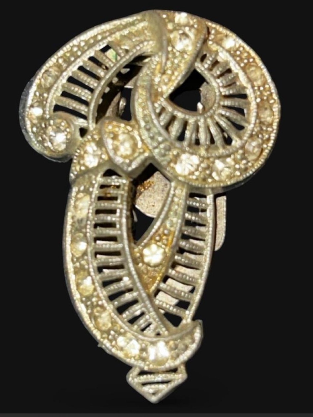 Vintage Filigree Silver Tone Rhinestone Dress Shoe Clip
